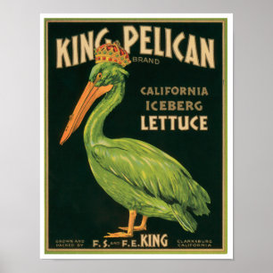 Poster King Pelican Lettuce Vintage Étiquette végétal