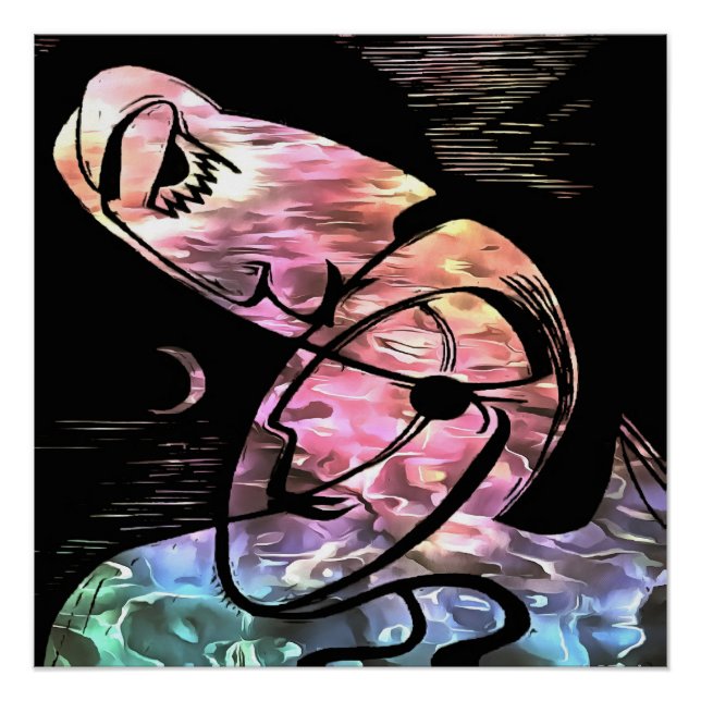 Poster Kiss By Moonlight et Ocean Abstrait Art (Devant)