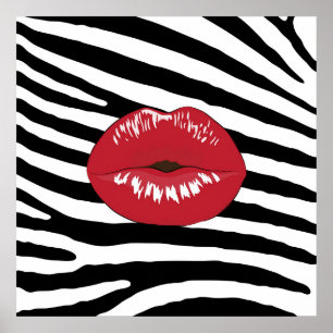 Poster Kiss lèvres maquillage beauté mode glamor zebra