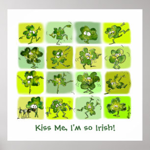 Poster Kiss Me I'm So Irish - mignon Shamrocks de dessin