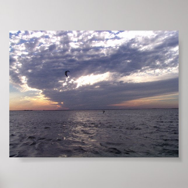 Poster Kiteboard coucher de soleil (Devant)