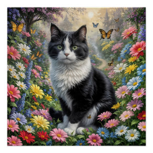 Poster Kitten dans le jardin fleuri