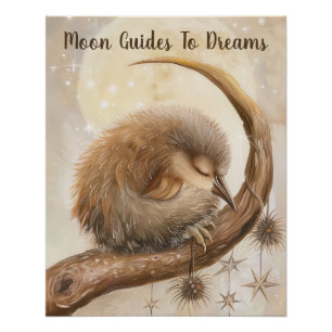 Poster Kiwi bébé oiseau dormant sur la lune