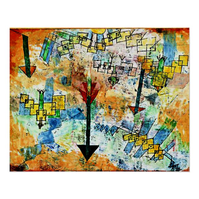Poster Klee - Oiseaux fondant et Flèches (Devant)