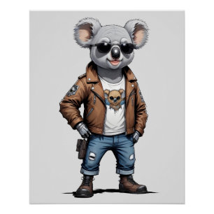 Poster Koala Biker Rebel Veste en cuir Style Cool Urban
