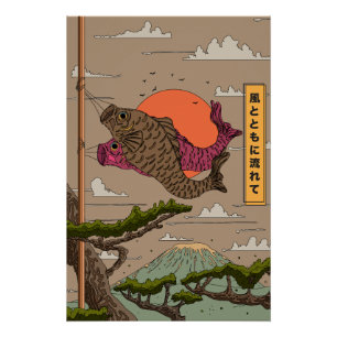 Poster Koinobori Coulant avec le Vent