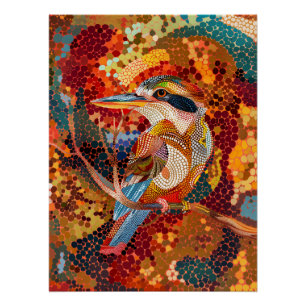 Poster Kookaburra dans le style Art numérique aborigène