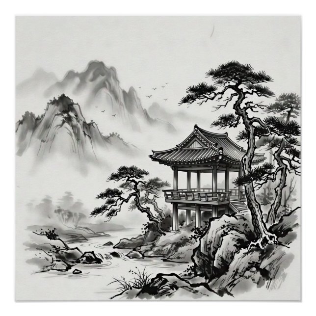 Poster Korea Ink Wash Landscape (Devant)