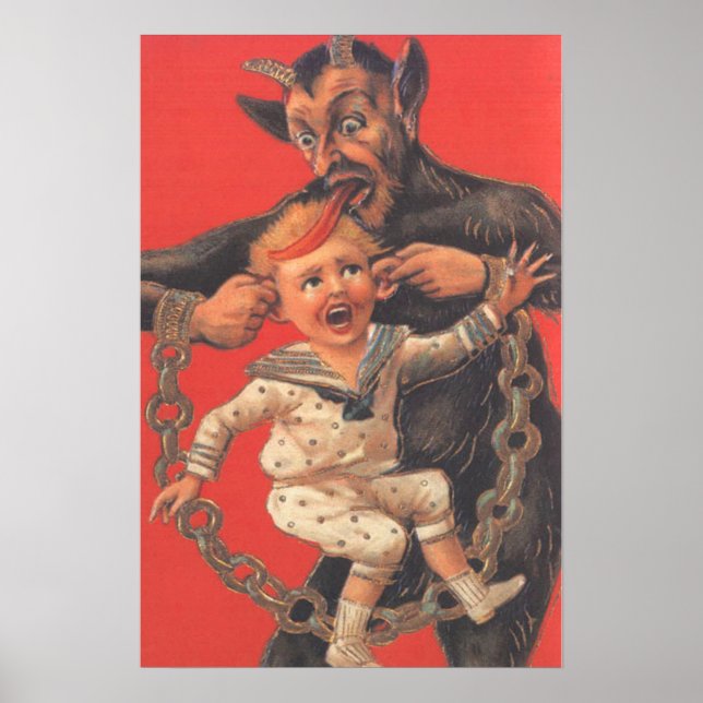 Poster Krampus punissant un petit garçon à l'oreille (Devant)