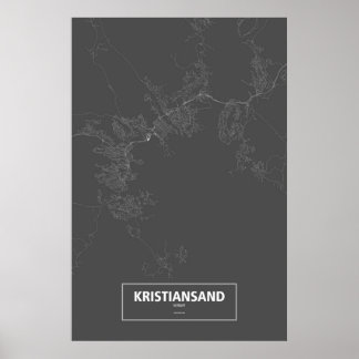 Poster Kristiansand, Norvège (blanc sur noir)