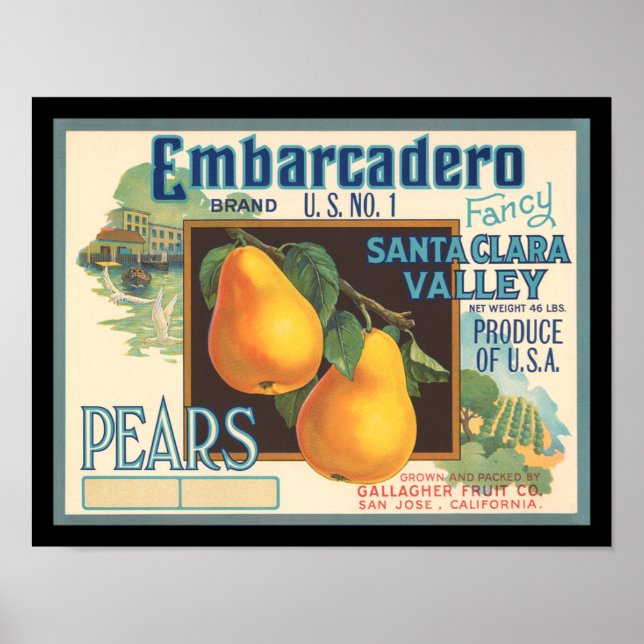 Poster KRW Embarcadero Pears Vintage Étiquette Crate (Devant)