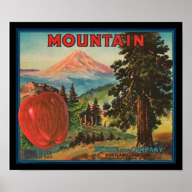 Poster KRW Vintage Pommes de Montagne Étiquette Fruit (Devant)