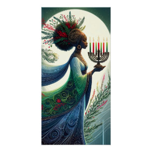 Poster Kwanzaa belle femme avec Kinara