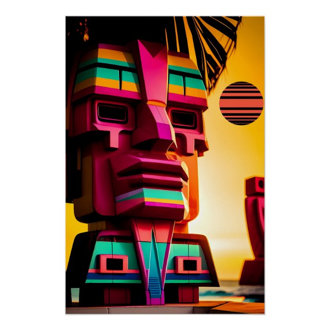 Poster La cabane Tiki sur la plage Synthwave (Devant)