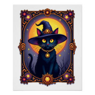 Poster La carte de tarot de chat de sorcière Halloween go