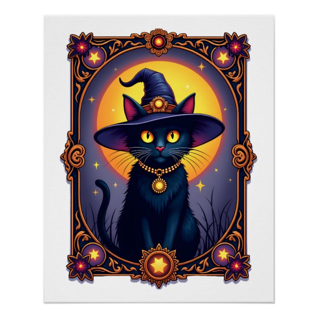 Poster La carte de tarot de chat de sorcière Halloween go (Devant)