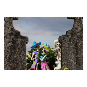 Poster La Catrina dans le cimetière pour Halloween