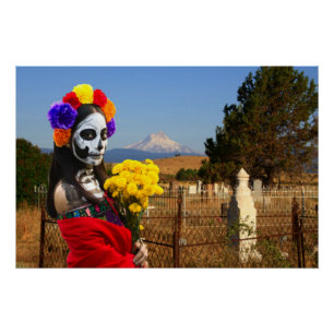 Poster La Catrina dans le cimetière pour Halloween