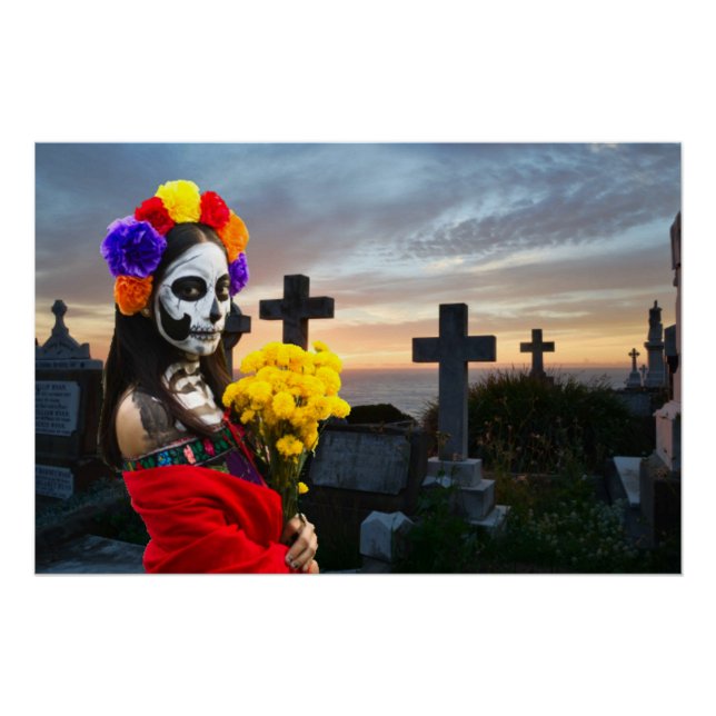 Poster La Catrina dans le cimetière pour Halloween (Devant)