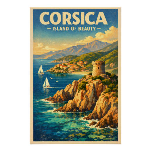 Poster La Corse, France, dans un voyage rétro classique