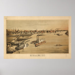 Poster La Crosse WI 1873 Carte panoramique antique