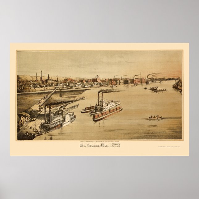 Poster La Crosse, WI Carte Panoramique - 1873 (Devant)