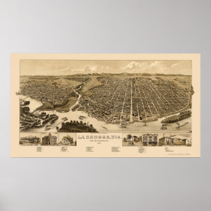 Poster La Crosse, WI Carte Panoramique -1887