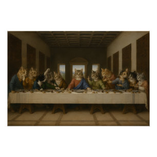 Poster La Dernière Cène Chats Parodie Art Renaissance