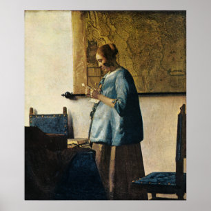 Poster La femme de Vermeer en bleu Lire une lettre ca.166