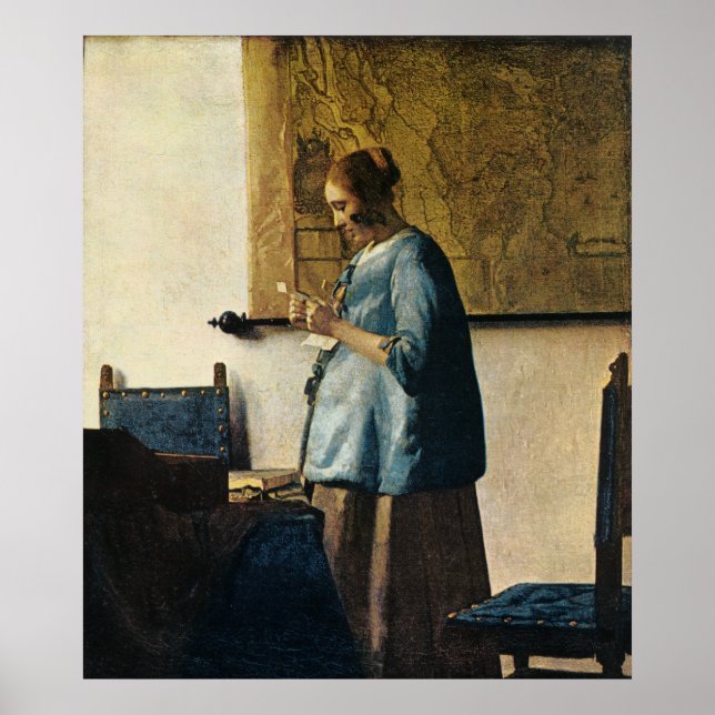 Poster La femme de Vermeer en bleu Lire une lettre ca.166 (Devant)