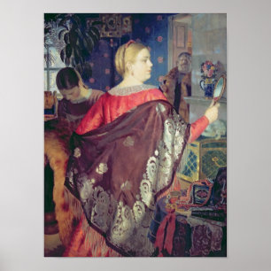 Poster La femme du négociant avec un miroir