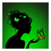 Poster La femme papillons verts