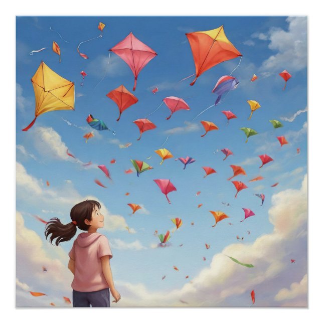 Poster la fille qui regarde les cerfs-volants (Devant)