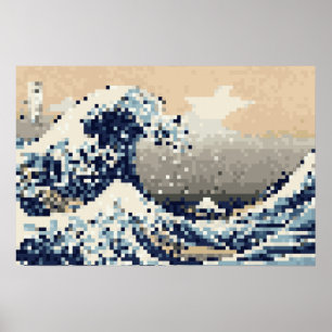 Poster La Grande Vague au large de Kanagawa 8 Bit Pixel A