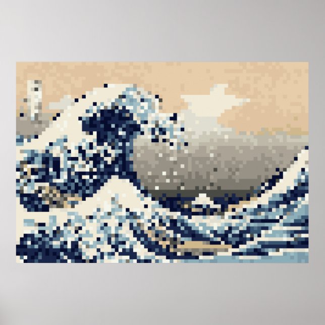 Poster La Grande vague au large de Kanagawa 8 bits Pixel  (Devant)