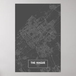 Poster La Haye, Pays-Bas (blanc sur noir)