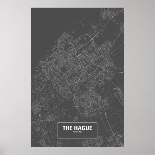 Poster La Haye, Pays-Bas (blanc sur noir) (Devant)