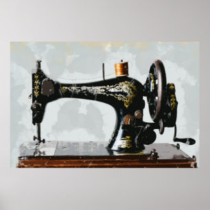 Poster La machine à coudre vintage aiment juste la
