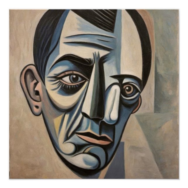 Poster La mélancolie cubiste d'un visage fragmenté.  (Devant)