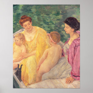 Poster La natation ou deux mères et leurs enfants sur un