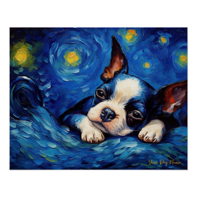 Poster La nuit étoilée - Boston Terrier Dog 002 - Qian w (Devant)
