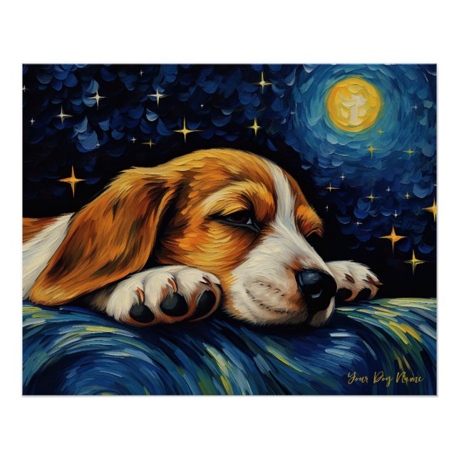 Poster La nuit étoilée - Chien Beagle 002 - Qian wan Gogh (Devant)
