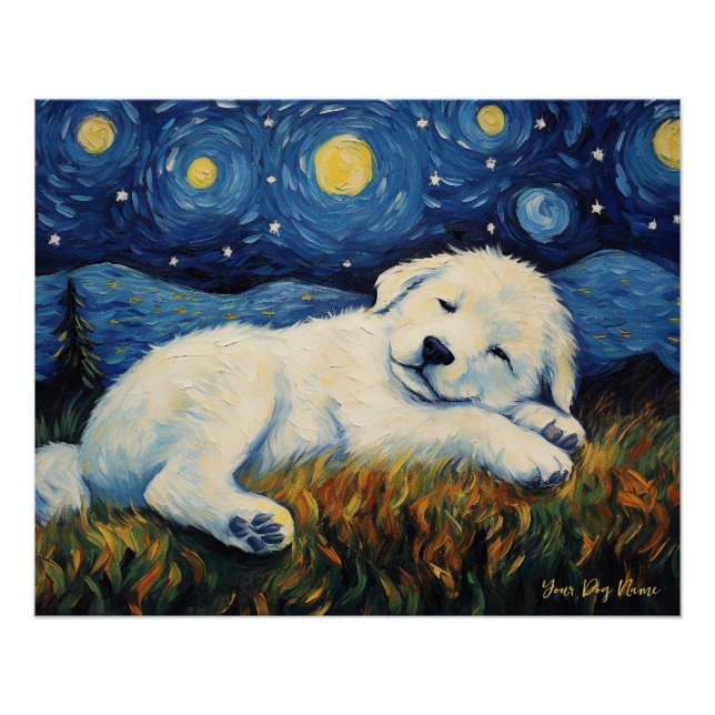 Poster La nuit étoilée - Chien chiot des Grands Pyrénées  (Devant)
