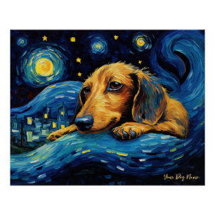 Poster La nuit étoilée - Dachshund Dog 002 - Qian wan Go