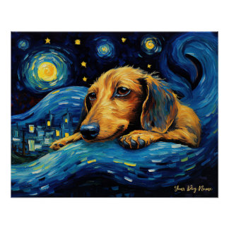 Poster La nuit étoilée - Dachshund Dog 002 - Qian wan Go