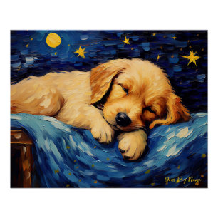 Poster La nuit étoilée - Golden Retriever Dog 001 - Qian