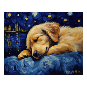 Poster La nuit étoilée - Golden Retriever Dog 003 - Qian