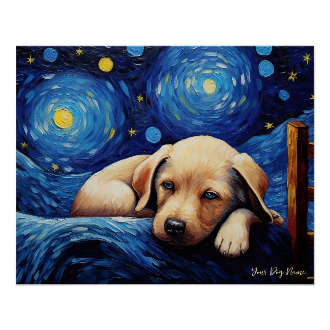 Poster La nuit étoilée - Labrador Retriever Puppy Dog 00 (Devant)
