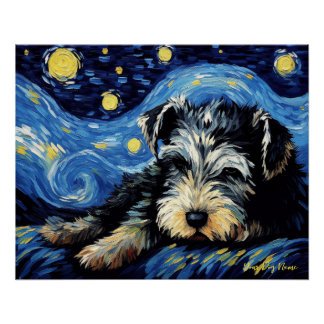 Poster La nuit étoilée - Schnauzer Dog 003 - Qian wan Go