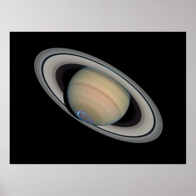 Poster La planète Saturne avec aurores (Devant)